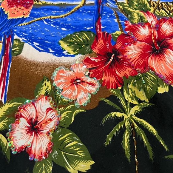 NWOT Tiki Palm Beaded Sequin Blue Beach Tropical Sleeveless Dress Size Medium - Picture 2 of 11